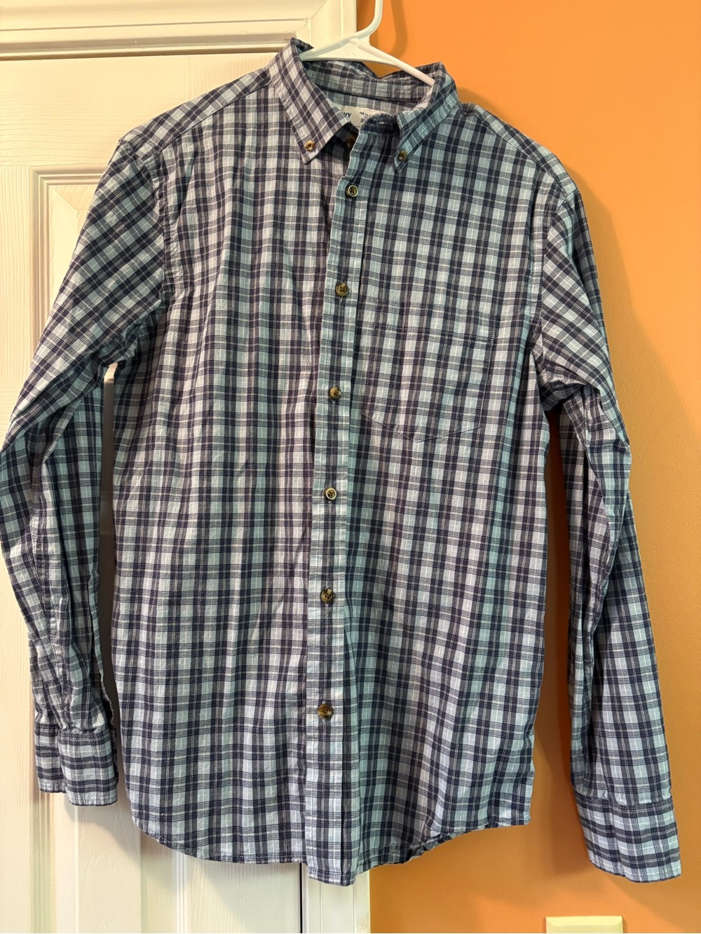 Old Navy Blue and White Plaid Button-Down Shirt